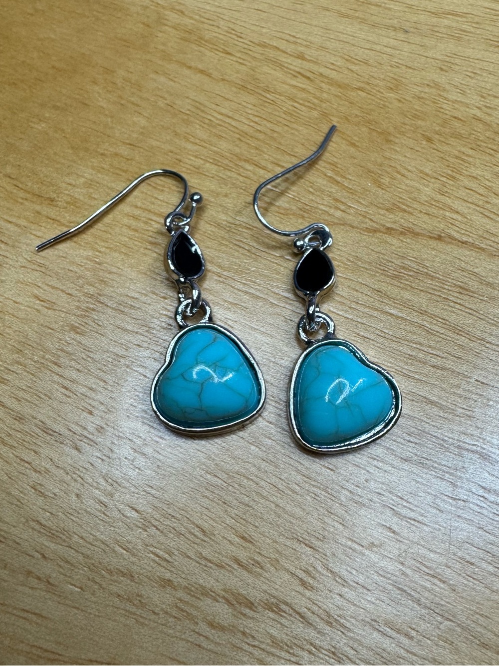 NWT Turquoise Heart Drop Earrings with Black Accent
